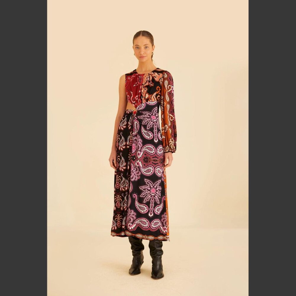 Farm Rio: Sweet Mermaids One Shoulder Maxi Patchwork Cut Out Dress - Picture 2 of 9